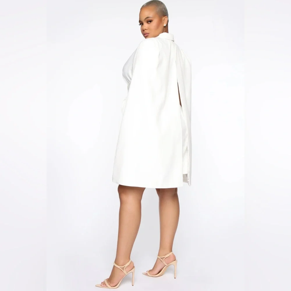 FASHION NOVA On Payroll Blazer Cape Dress White - Picture 8 of 12